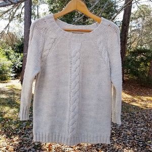 Joan Vass Cable Knit Sweater 3/4 Sleeve Medium